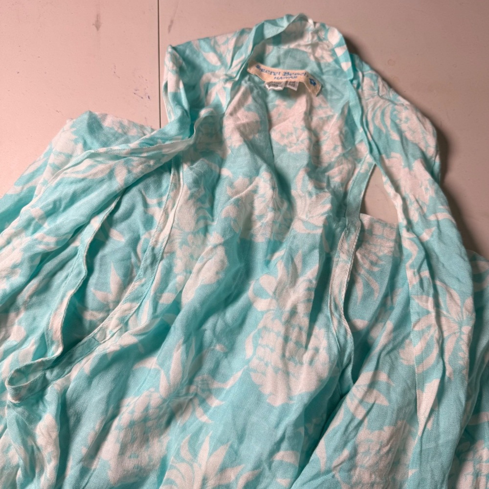 Secret Beach Hawaii Rayon Swimsuit Coverup Turquoise Pineapple Floral One Size